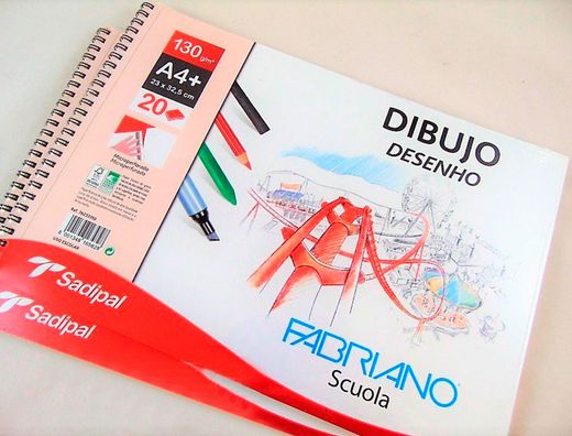 Bloc dibujo sadipal fabriano DIN A4+ espiral 20 hojas 130g/m2 grano suave microperforado liso