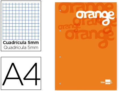 Bloc Encolado Liderpapel Cuadro 5 mm Naranja A4 Natural100 Hojas 100 G/M2