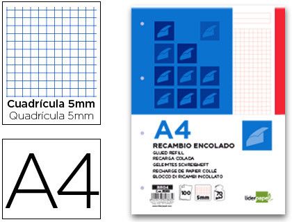 Bloc Encolado Liderpapel Cuadro 5Mm Rojo A4 Apaisado 100 Hojas 70 G/M2
