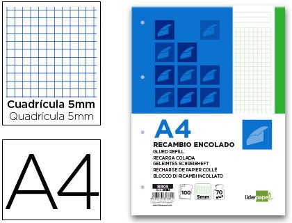 Bloc Encolado Liderpapel Cuadro 5Mm Verde A4 Apaisado 100 Hojas 70 G/M2