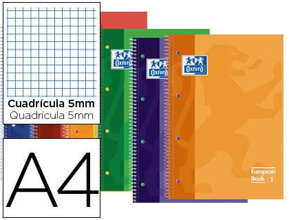 Bloc Espiral Oxford Tapa Extradura Microperforado Din A4 80 Hojas Cuadros 5Mm Colores Surtidos