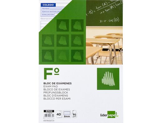 Bloc Examenes Liderpapel Horizontal Folio 40 Hojas 60G/M2