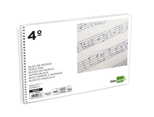 Bloc Musica Liderpapel Pentagrama 3Mm Cuarto 20 Hojas 100G/M2