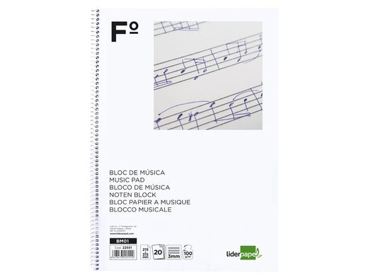 Bloc Musica Liderpapel Pentagrama 3Mm Folio 20 Hojas 100G/M2