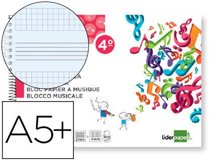 Bloc Musica Liderpapel Pentagrama 3Mm Mas Cuadricula de 4Mm para Anotaciones Cuarto20 Hojas 100G/M2