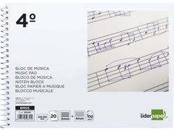 Bloc Musica Liderpapel Pentagrama 3Mm Mas Cuadricula de 4Mm para Anotaciones Cuarto20 Hojas 100G/M2
