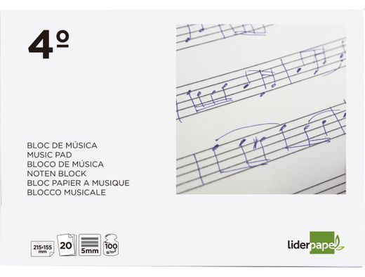 Bloc Musica Liderpapel Pentagrama 5Mm Cuarto 20 Hojas 100G/M2 Grapado
