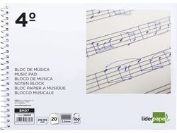 Bloc Musica Liderpapel Pentagrama Pautado 2,5Mm Cuarto 20 Hojas 100G/M2