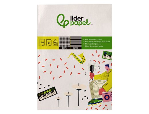Bloc musica y canto liderpapel pentagrama interlineado 2 mm cuadricula 5mm din A4 24 hojas 100g/m2