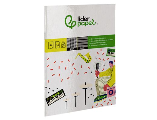 Bloc musica y canto liderpapel pentagrama interlineado 2 mm cuadricula 5mm din A4 24 hojas 100g/m2