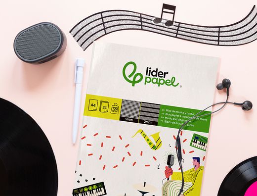 Bloc musica y canto liderpapel pentagrama interlineado 2 mm cuadricula 5mm din A4 24 hojas 100g/m2