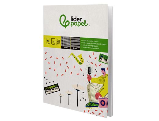 Bloc musica y canto liderpapel pentagrama interlineado 2 mm cuadricula 5mm din A4 24 hojas 100g/m2