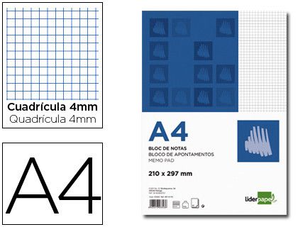 Bloc Notas Liderpapel Cuadro 4Mm A4 80 Hojas 60G/M2