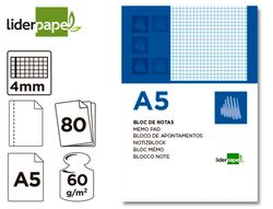 Bloc Notas Liderpapel Cuadro 4Mm A5 80 Hojas 60G/M2 Perforado