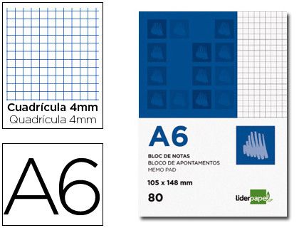 Bloc Notas Liderpapel Cuadro 4Mm A6 80 Hojas 60G/M2 Perforado