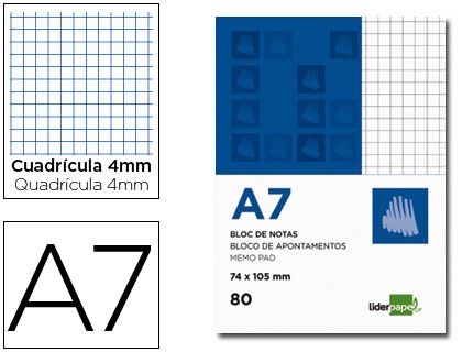 Bloc Notas Liderpapel Cuadro 4Mm A7 80 Hojas 60G/M2 Perforado