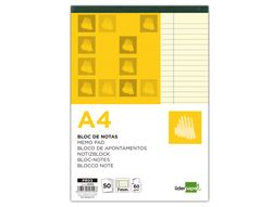 Bloc Notas Liderpapel Horizontal A4 50 Hojas Amarillas 60G/M2 Encolado