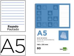 Bloc Notas Liderpapel Horizontal A5 80 Hojas 60G/M2 Perforado