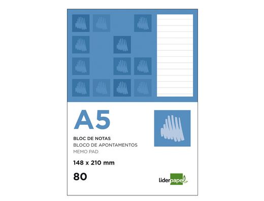 Bloc Notas Liderpapel Horizontal A5 80 Hojas 60G/M2 Perforado