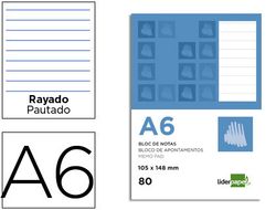 Bloc Notas Liderpapel Horizontal A6 80 Hojas 60G/M2 Perforado