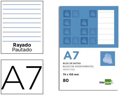 Bloc Notas Liderpapel Horizontal A7 80 Hojas 60G/M2 Perforado