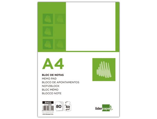 Bloc Notas Liderpapel Liso A4 80 Hojas 60G/M2