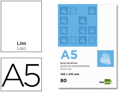 Bloc Notas Liderpapel Liso A5 80 Hojas 60G/M2 Perforado