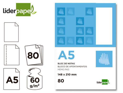 Bloc Notas Liderpapel Liso A5 80 Hojas 60G/M2 Perforado