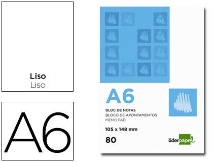 Bloc Notas Liderpapel Liso A6 80 Hojas 60G/M2 Perforado