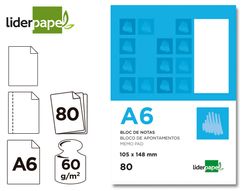 Bloc Notas Liderpapel Liso A6 80 Hojas 60G/M2 Perforado