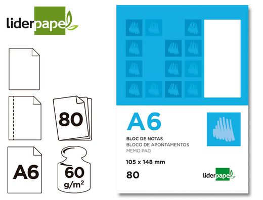 Bloc Notas Liderpapel Liso A6 80 Hojas 60G/M2 Perforado