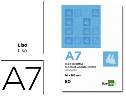 Bloc Notas Liderpapel Liso A7 80 Hojas 60G/M2 Perforado