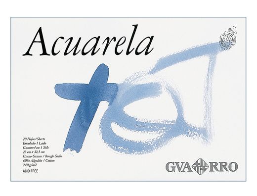 Bloc Papel acuarela Gvarro 20 hojas de 240 gr. tamañio A3+ (32.5x46 cm.)