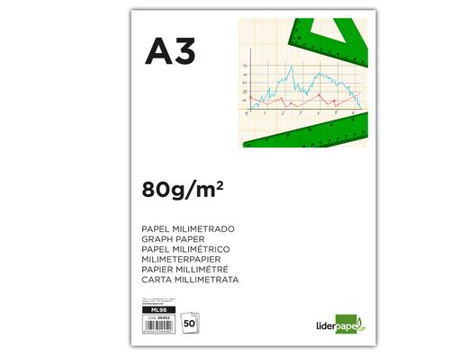 Bloc Papel Milimetrado Liderpapel Encolado 297X420Mm 50 Hojas 80G/M2