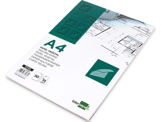 Bloc Papel Vegetal Liderpapel Encolado 210X297Mm 50 Hojas 95G/M2
