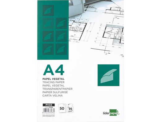 Bloc Papel Vegetal Liderpapel Encolado 210X297Mm 50 Hojas 95G/M2