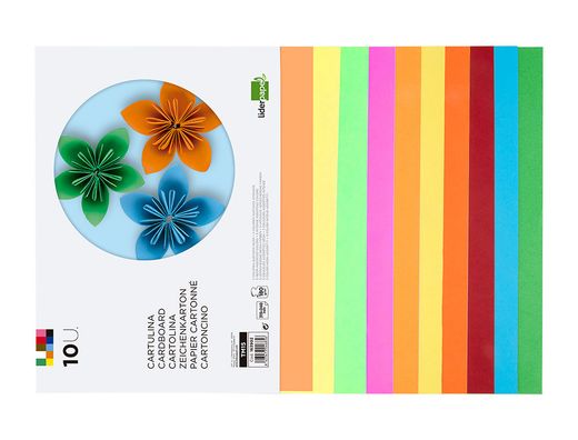 Bloc trabajos manuales liderpapel cartulina 240x315mm 10 hojas 5 colores neon + 5 colores intensos