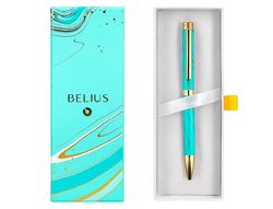 Boligrafo belius aqua aluminio color turquesa y dorado tinta azul caja de diseño