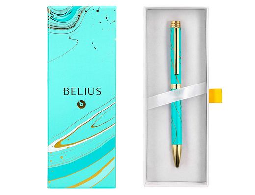Boligrafo belius aqua aluminio color turquesa y dorado tinta azul caja de diseño