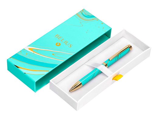 Boligrafo belius aqua aluminio color turquesa y dorado tinta azul caja de diseño