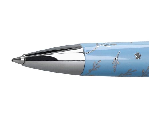 Boligrafo belius bella aluminio color azul celeste diseńo plateado relieve tinta azul caja de diseńo