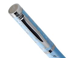 Boligrafo belius bella aluminio color azul celeste diseńo plateado relieve tinta azul caja de diseńo