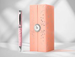 Boligrafo belius bella aluminio color rosa diseńo plateado relieve tinta azul caja de diseńo