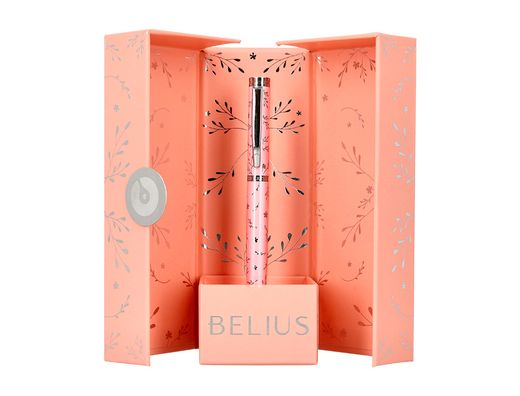 Boligrafo belius bella aluminio color rosa diseńo plateado relieve tinta azul caja de diseńo