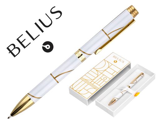 Boligrafo belius carte blanche color y blanco dorado tinta azul caja de diseño