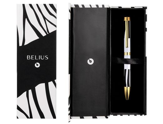 Boligrafo belius dualita cuerpo blanco color negro tinta azul caja de diseño