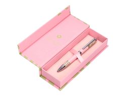 Boligrafo belius ink dreams aluminio color rosa y verde matcha plateado frase interior tinta azul caja de diseño