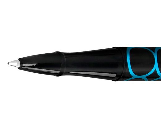 Boligrafo belius legacy aluminio diseńo circulos azul cuerpo negro tinta color azul caja de diseńo