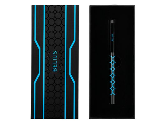 Boligrafo belius legacy aluminio diseńo circulos azul cuerpo negro tinta color azul caja de diseńo