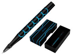 Boligrafo belius legacy aluminio diseńo circulos azul cuerpo negro tinta color azul caja de diseńo